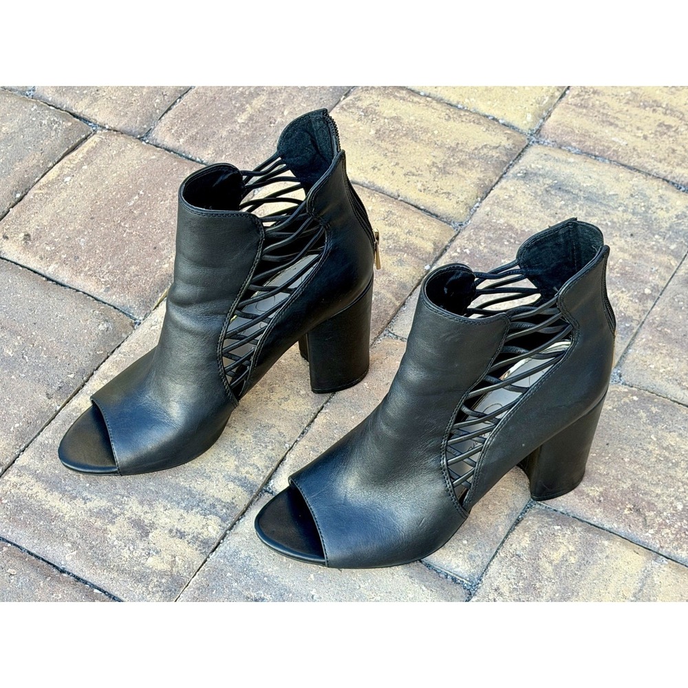 Jessica Simpson Peep-toe Block Heel Size 8.5 Leather Black - Picture 3 of 7
